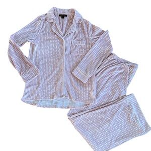 DONNA KARAN PINK WHITE POLKA DOT WOMENS PAJAMAS TOP SMALL BOTTOM LARGE